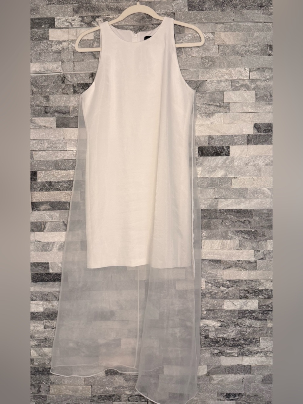 Kenneth Cole White High-Low Sheer Overlay Dress